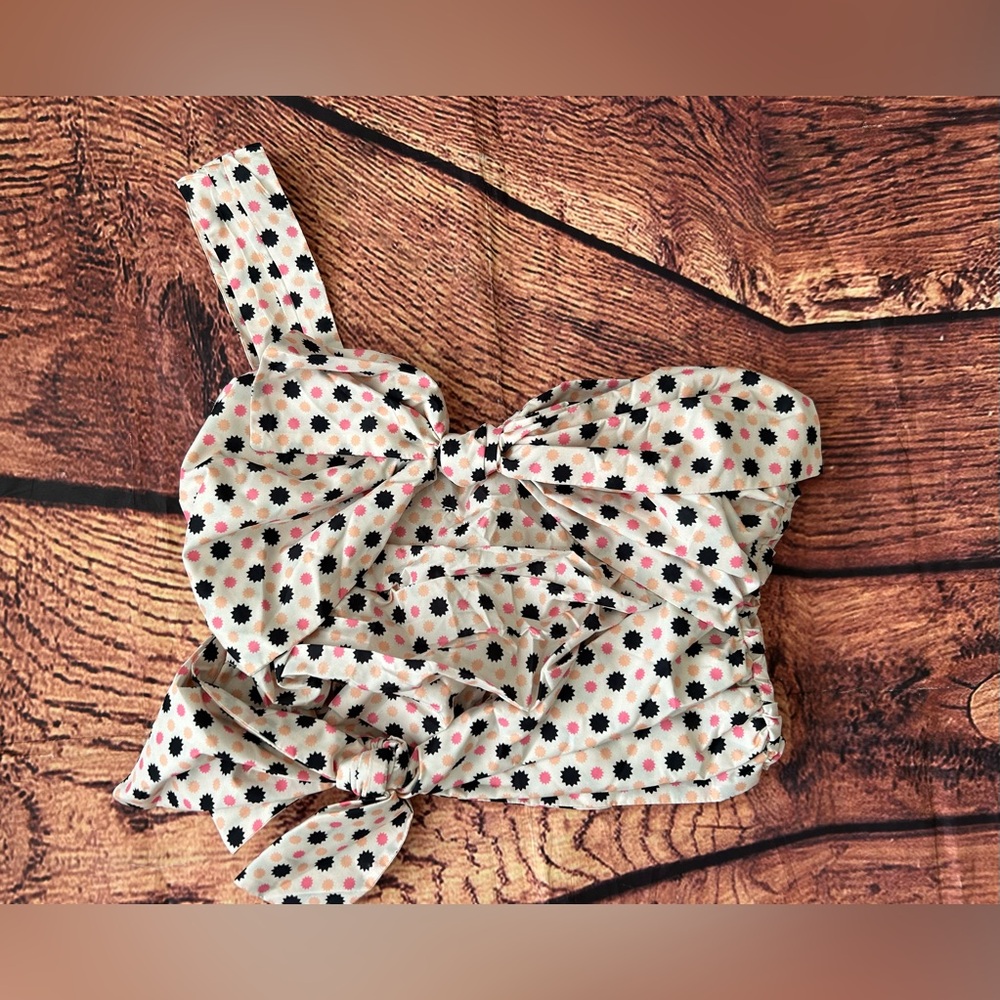Anthropologie Maeve Pink Polka Dot Bow Tie‎ One Shoulder Tank Blouse Top Size 12